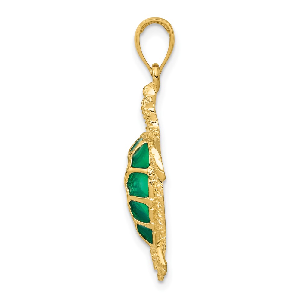 10K Green Enameled Sea Turtle Pendant (10K4256)