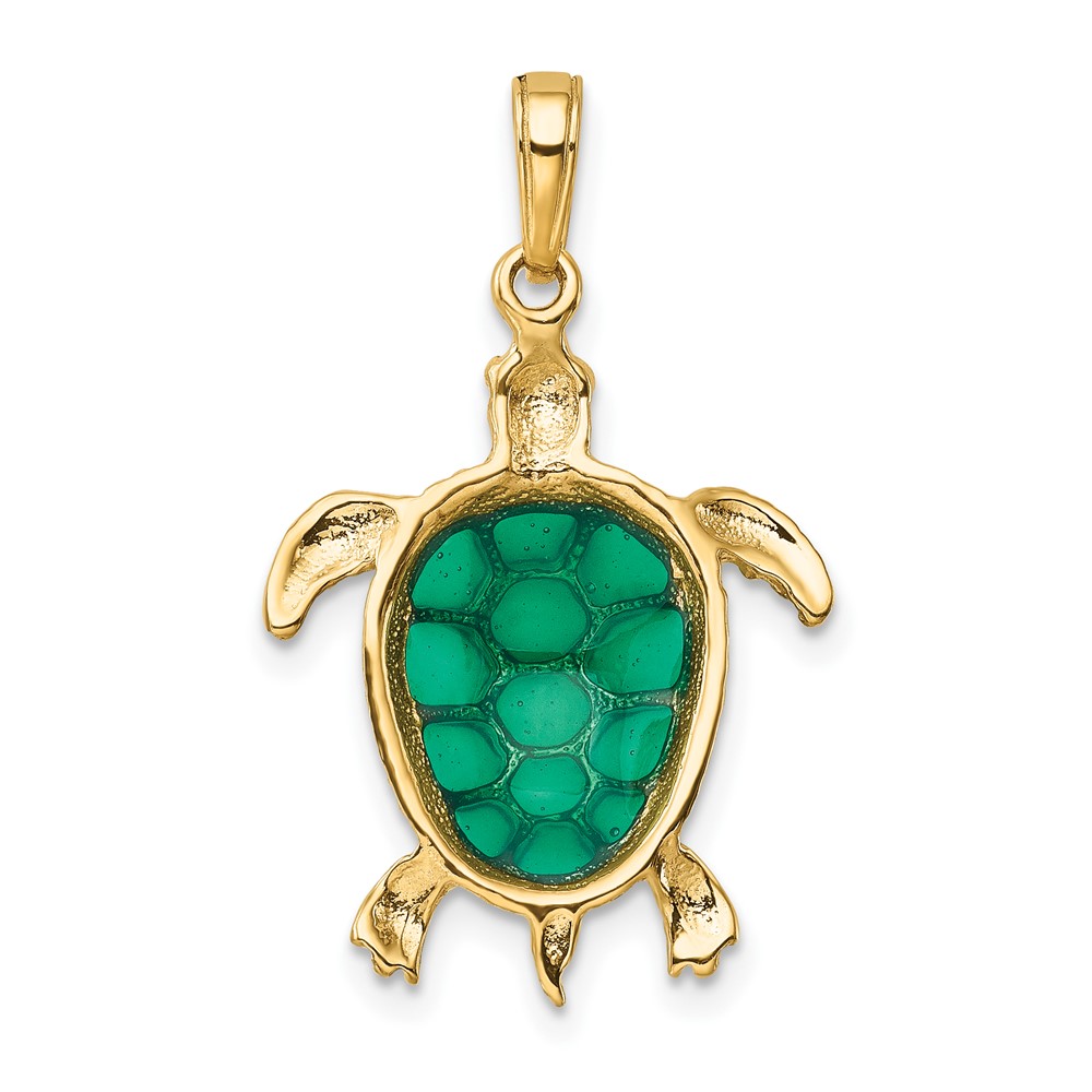 10K Green Enameled Sea Turtle Pendant (10K4256)
