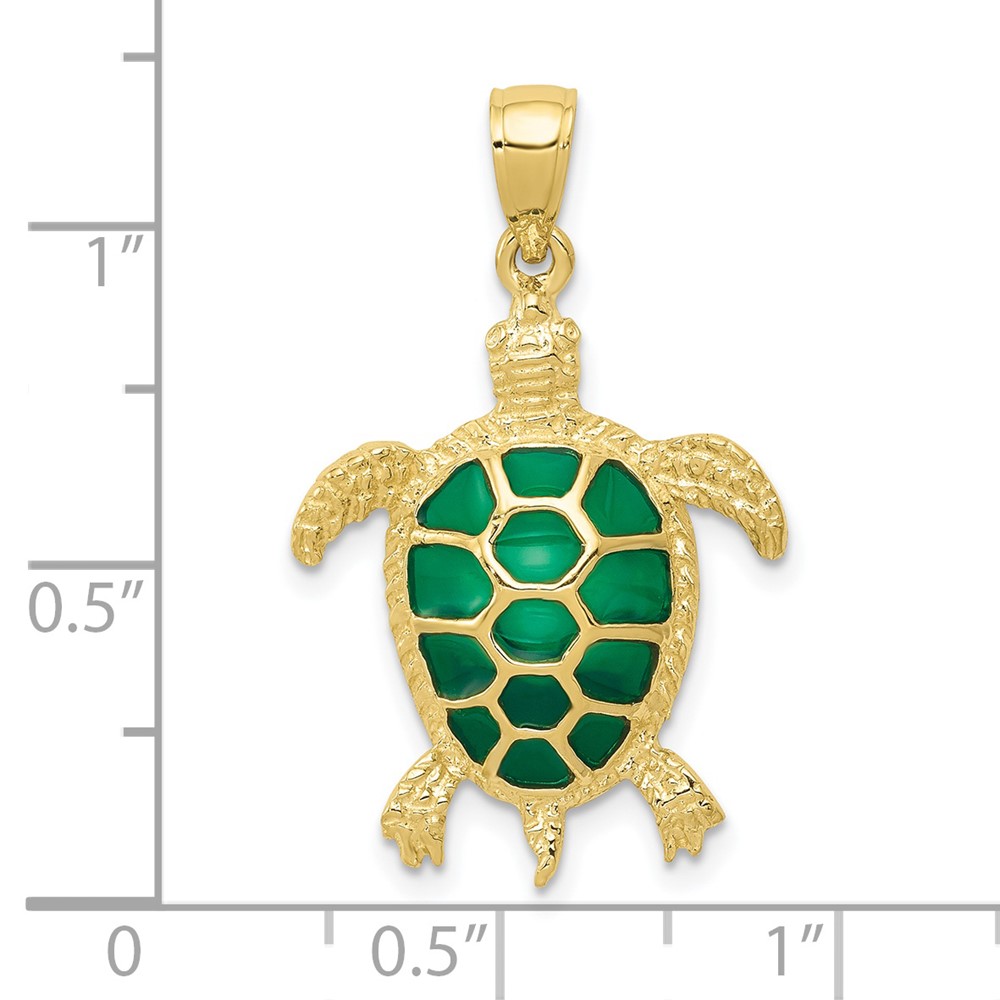 10K Green Enameled Sea Turtle Pendant (10K4256)