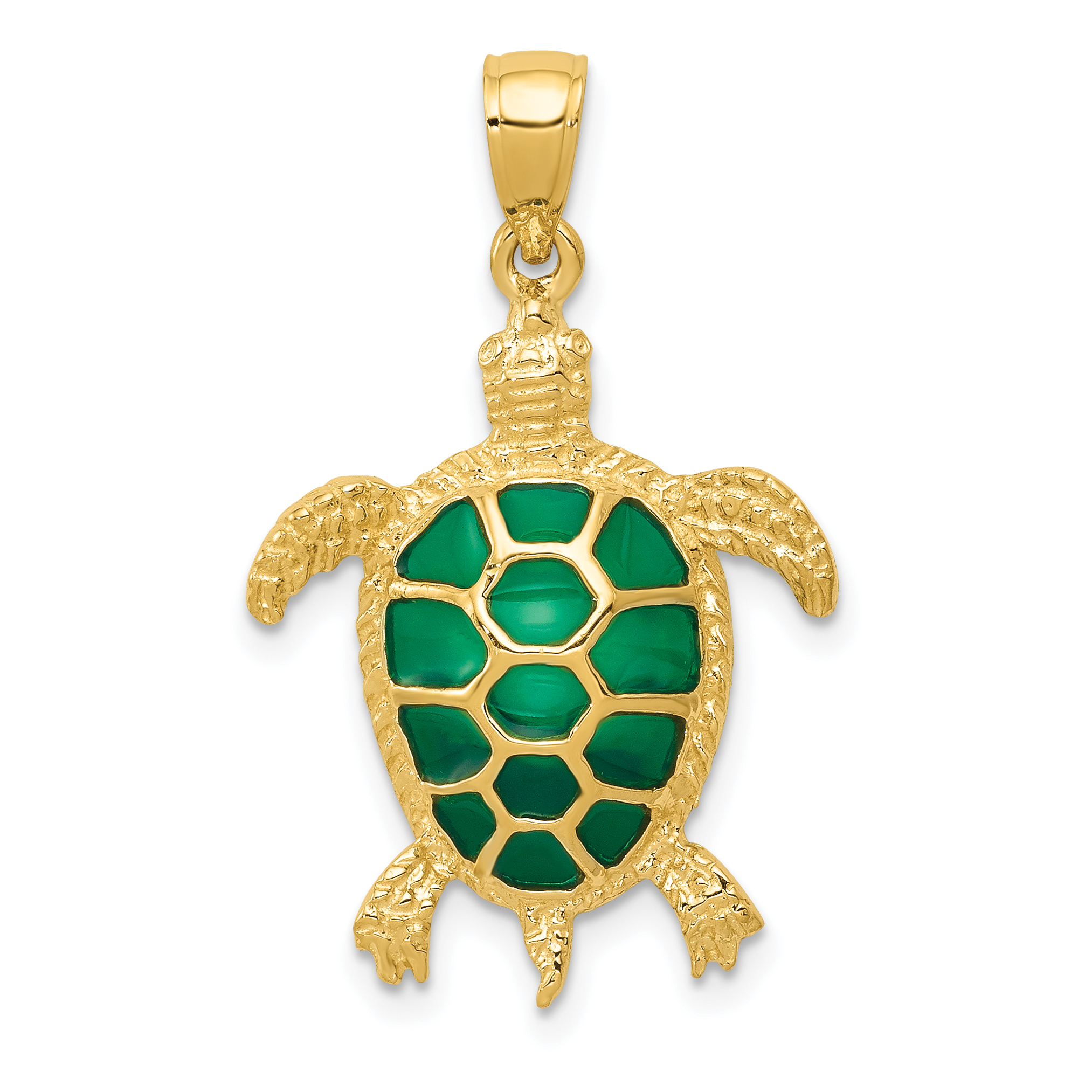 10K Green Enameled Sea Turtle Pendant (10K4256)