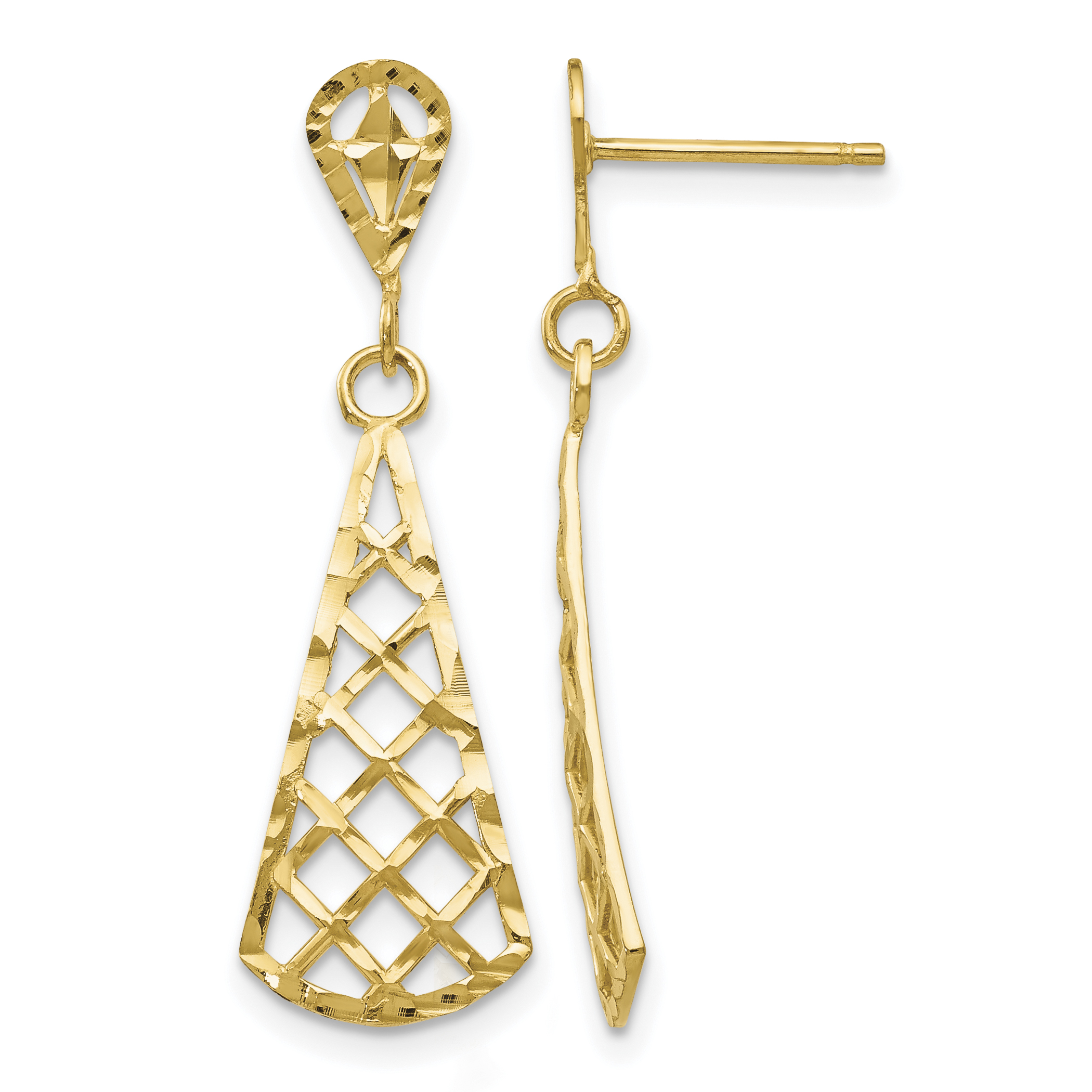 10K Diamond-cut Inverted Fan Dangle Post Earring (10K4359)