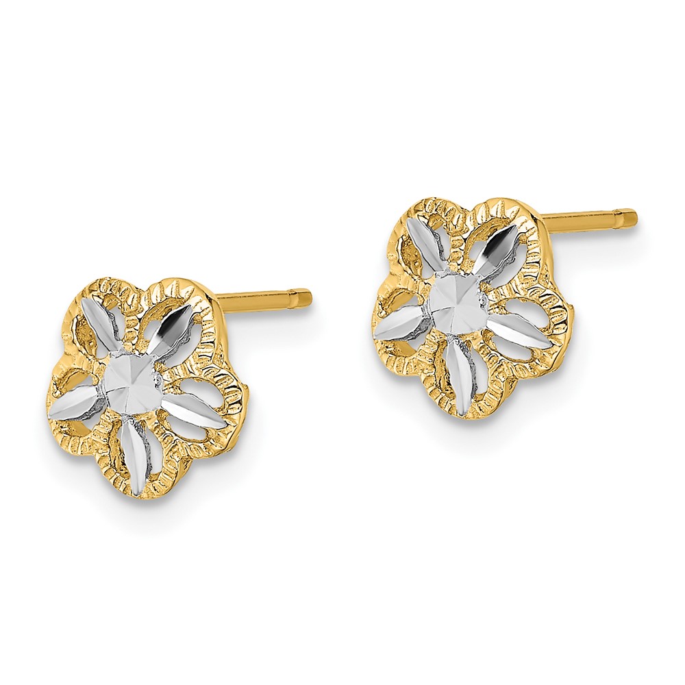 10K w/Rhodium Diamond-cut Flower Post Earrings (10K4410)