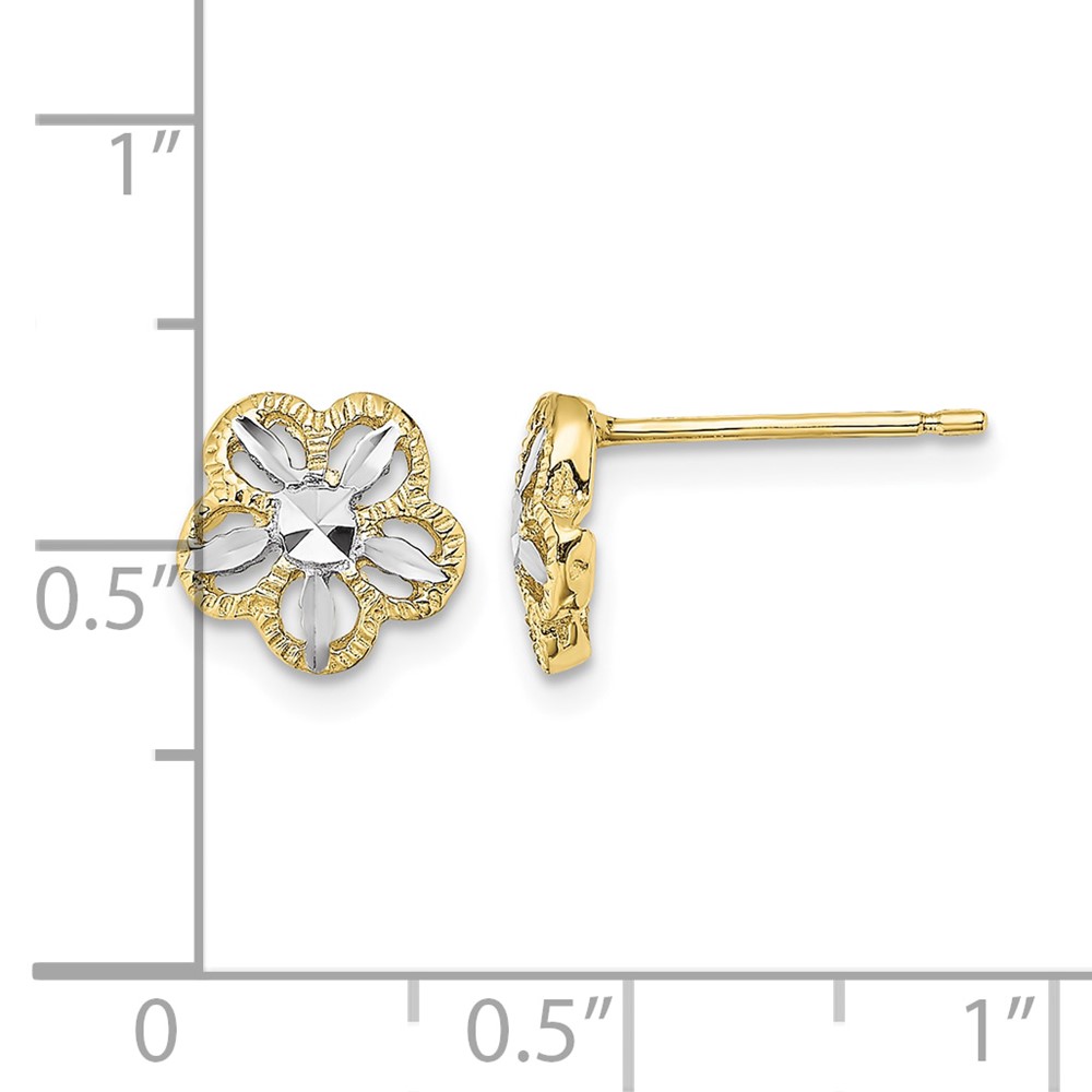 10K w/Rhodium Diamond-cut Flower Post Earrings (10K4410)