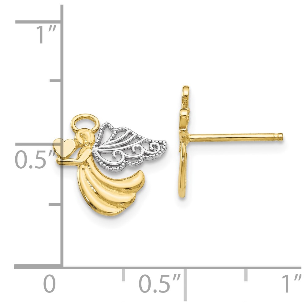 10K & Rhodium Angel with Heart Post Earrings (10K4523)