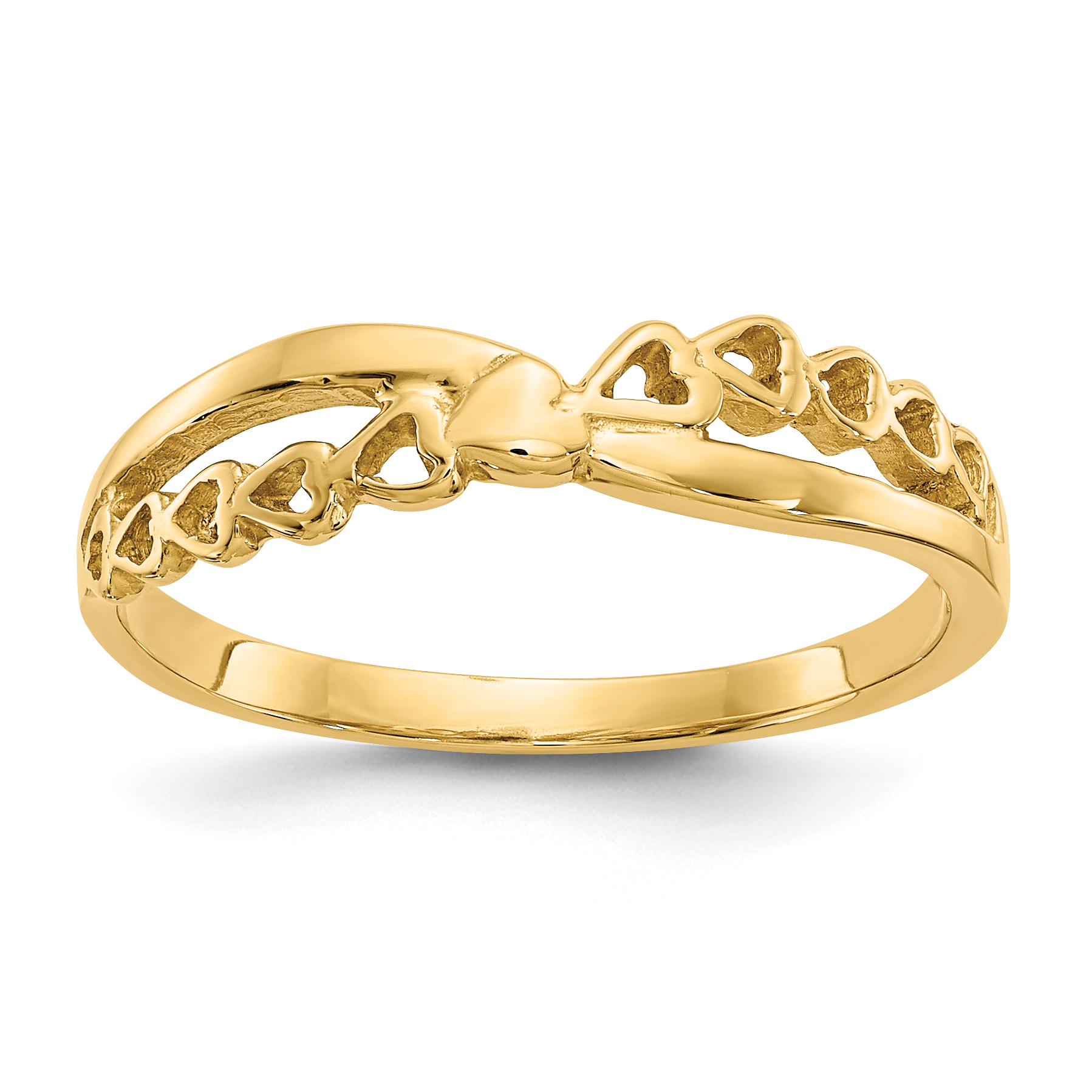 10K Polished Criss Cross Pattern Hearts Ring (10K4568)
