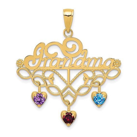 10K GRANDMA Birthstone Charm Holder Pendant