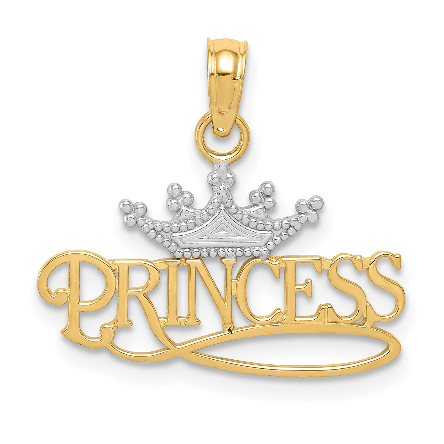10k w/Rhodium PRINCESS w/White Crown Charm (10K4750)