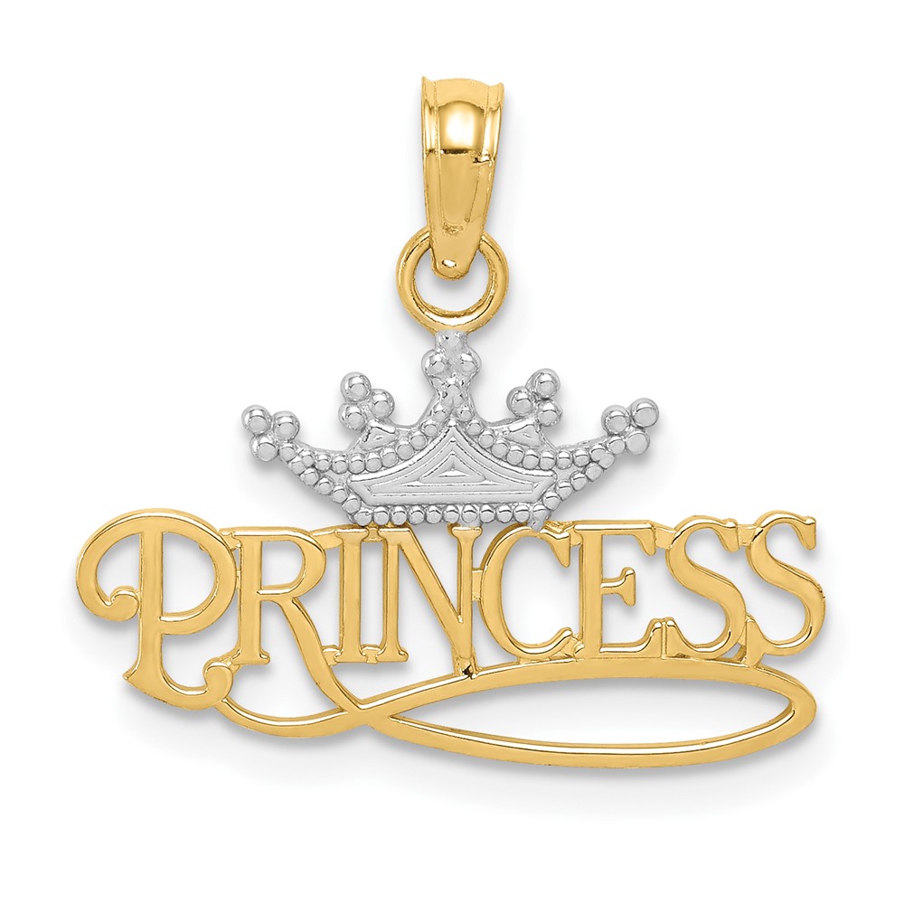 10k w/Rhodium PRINCESS w/White Crown Charm (10K4750)