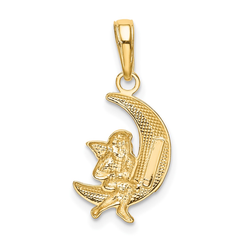 10k & Rhodium Polished Moon w/ Angel Pendant (10K4816)