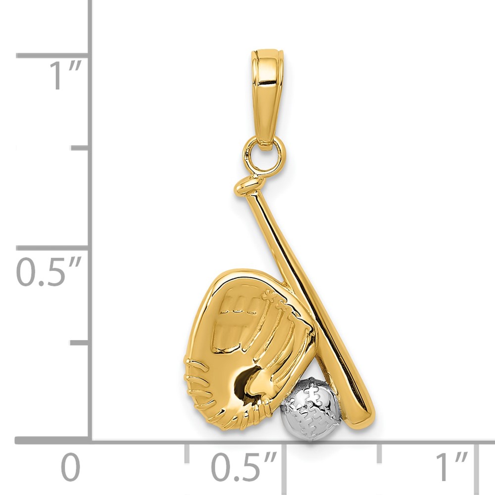 10K W/Rhodium Baseball, Bat, and Glove Pendant (10K4947)