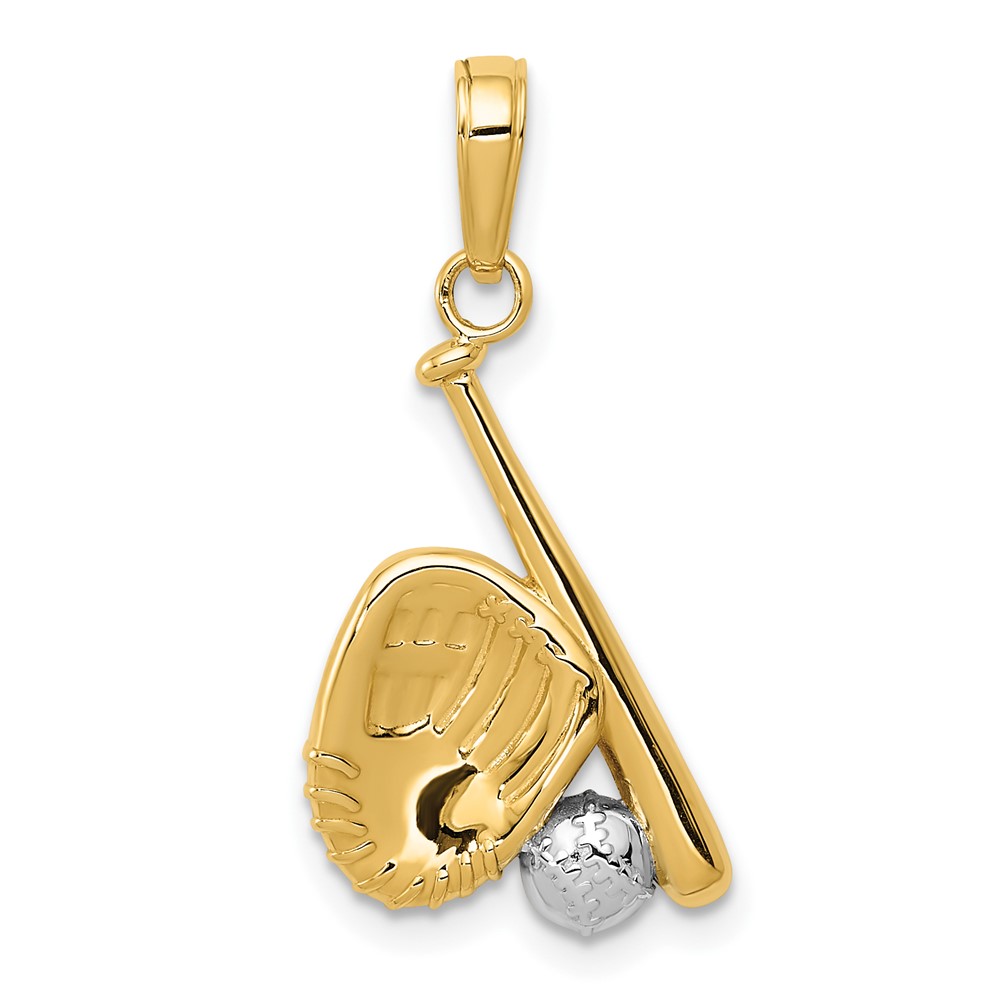 10K W/Rhodium Baseball, Bat, and Glove Pendant (10K4947)