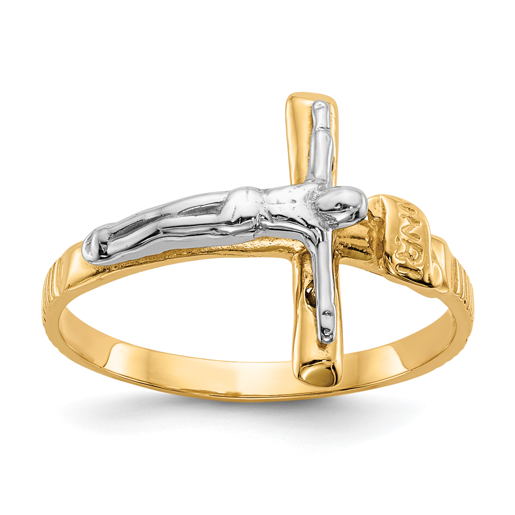 10k Two-tone Polished INRI Crucifix Ring (10K5122)