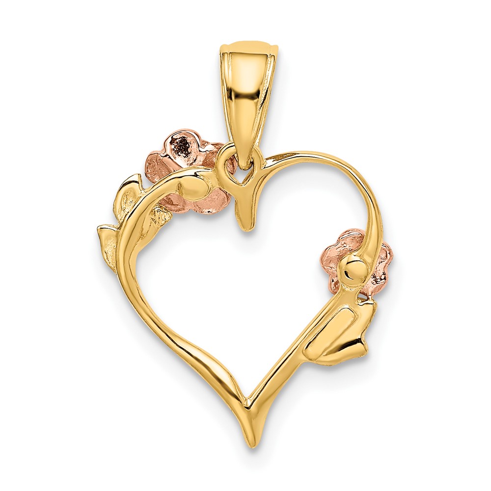 10K Two-Tone w/White Rhodium Polished Flower Heart Pendant (10K5160)