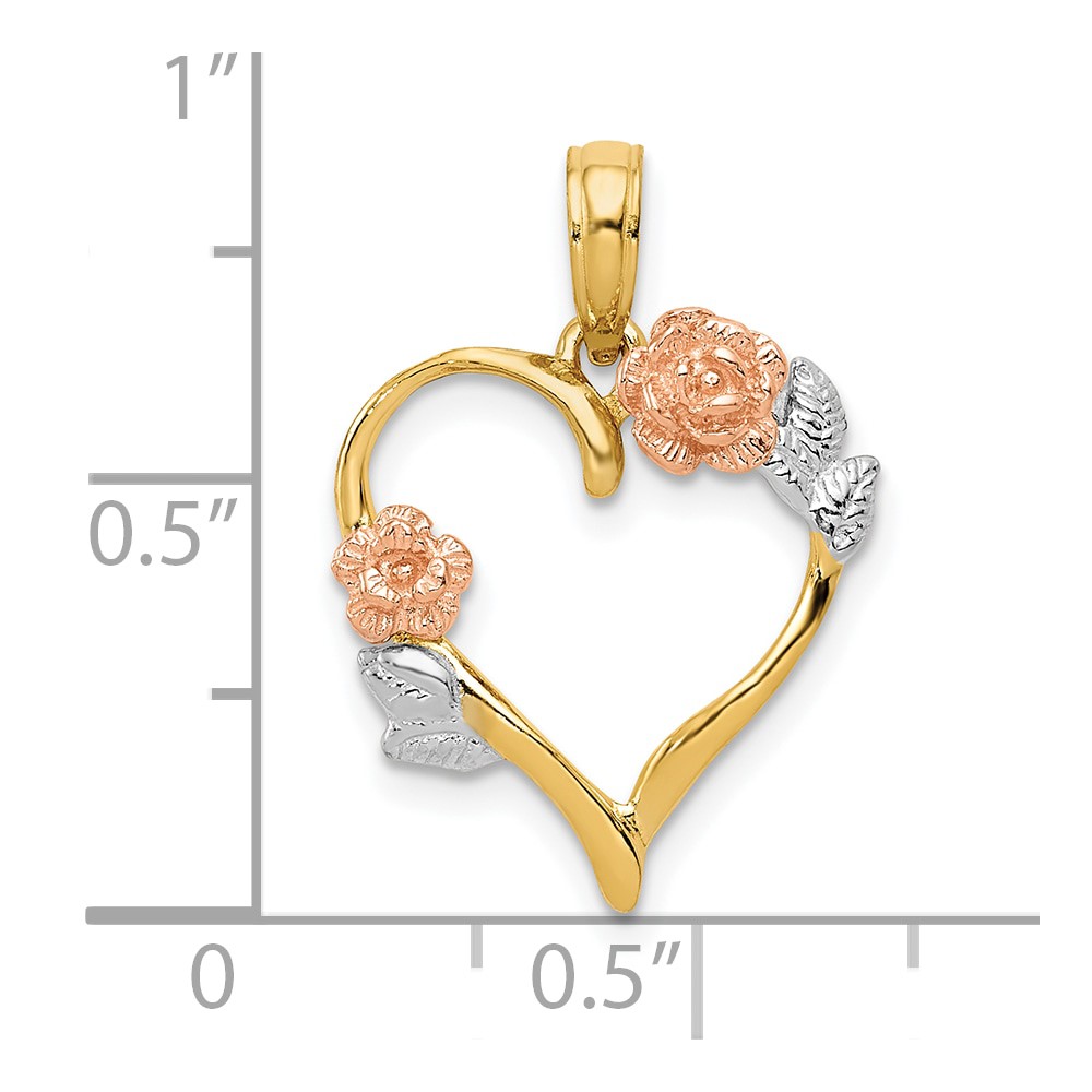 10K Two-Tone w/White Rhodium Polished Flower Heart Pendant (10K5160)