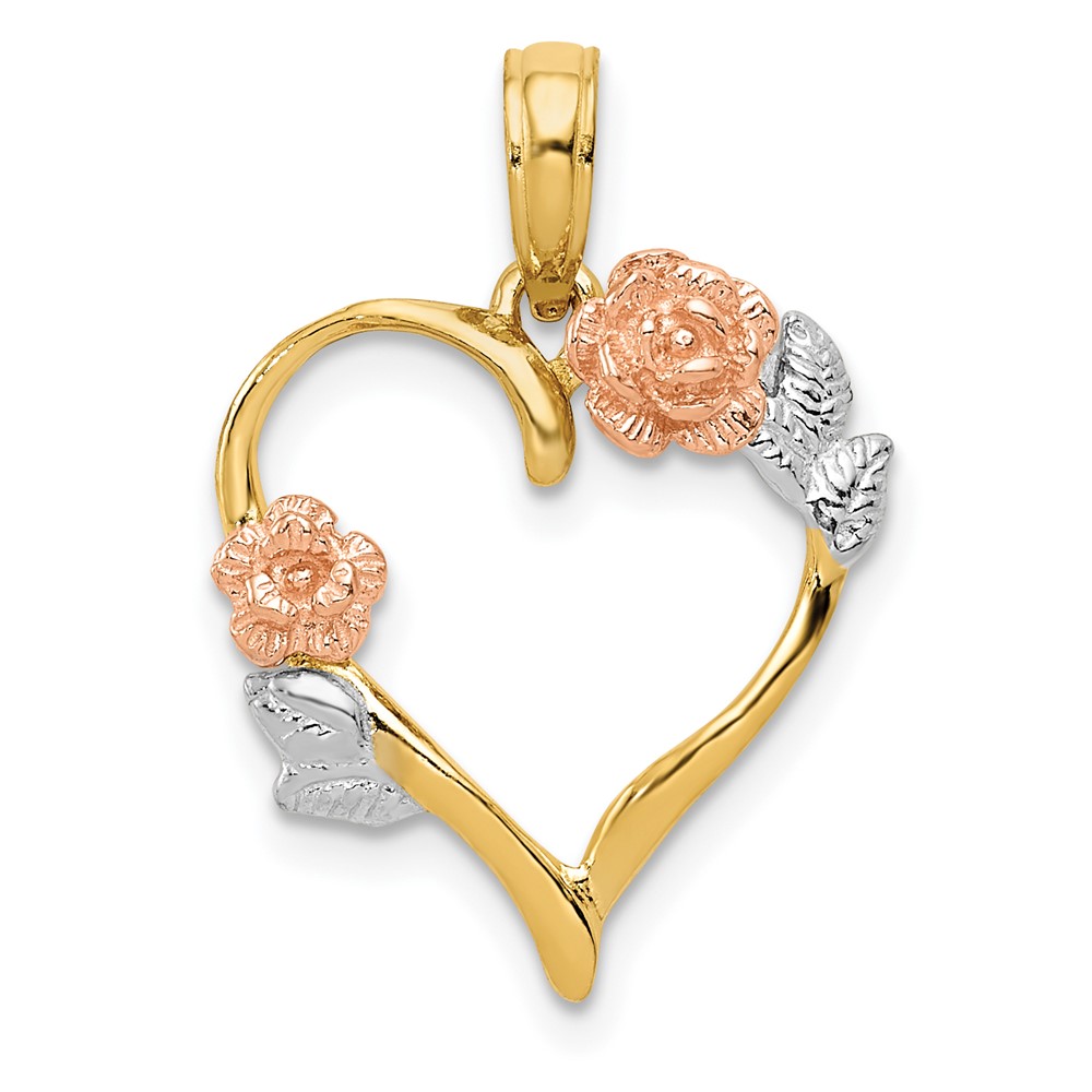 10K Two-Tone w/White Rhodium Polished Flower Heart Pendant (10K5160)