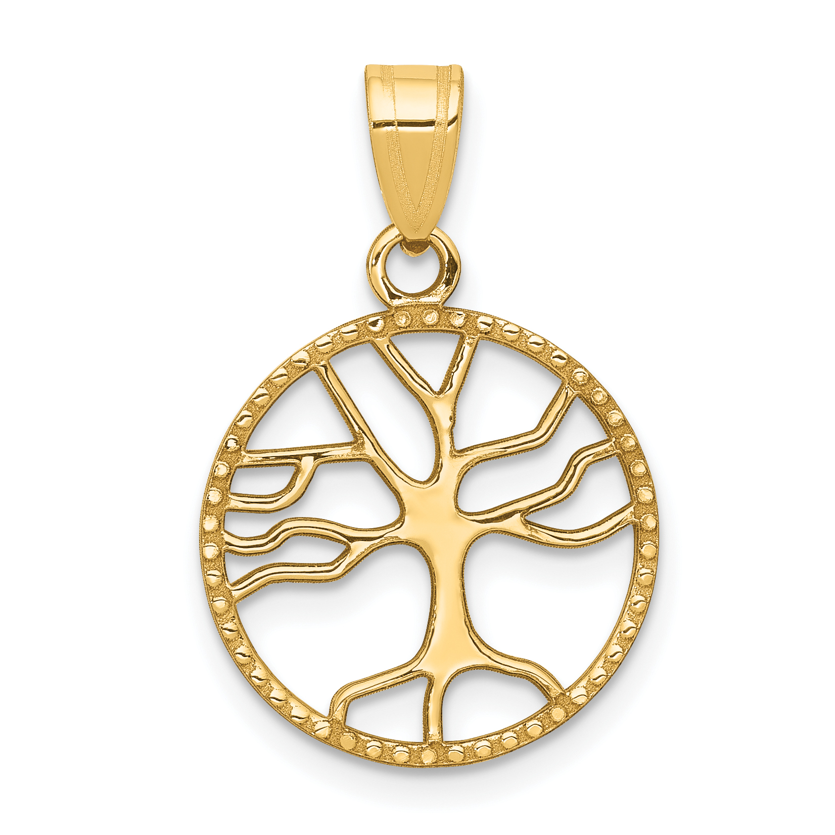 10K Gold Polished Small Tree of Life in Round Pendant (10K5277)