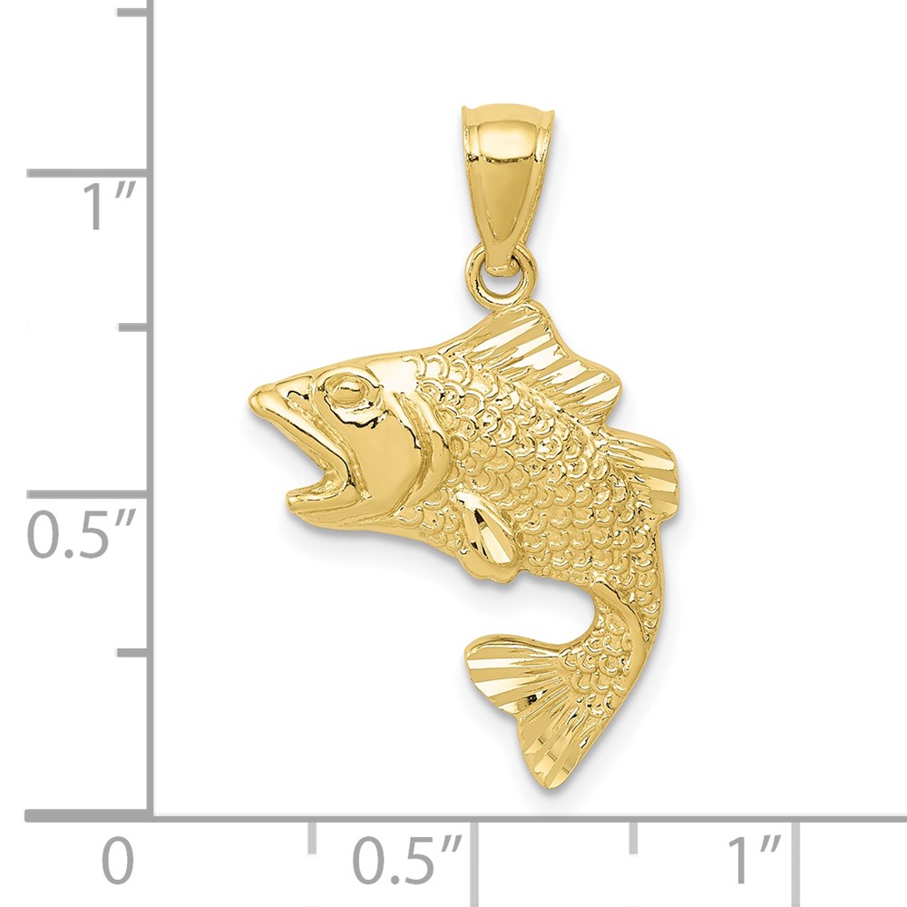 10k Gold Polished & Textured Bass Pendant (10K5356)