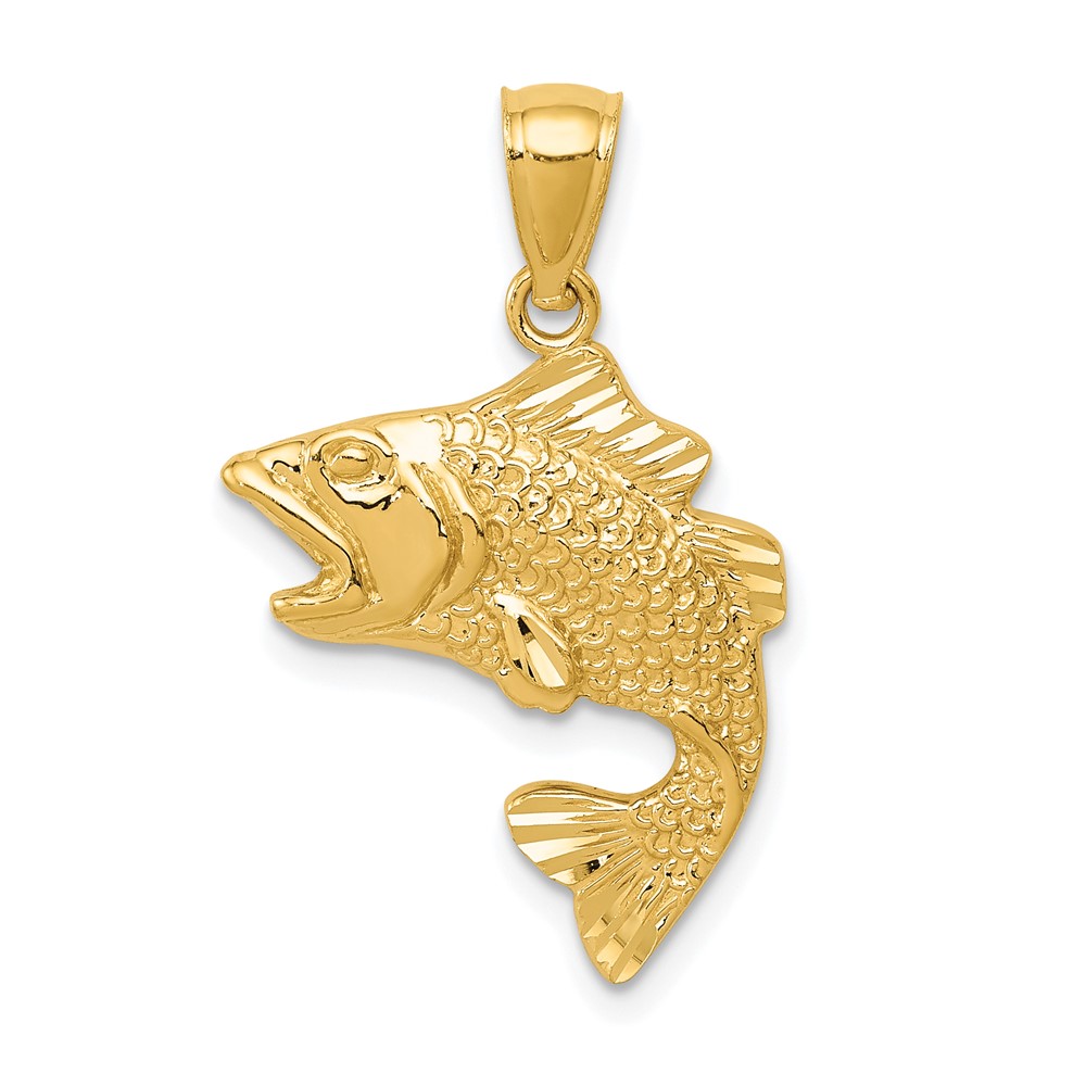 10k Gold Polished & Textured Bass Pendant (10K5356)