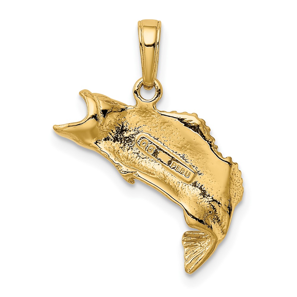 10K Gold Polished & Textured Bass Fish Pendant (10K5362)
