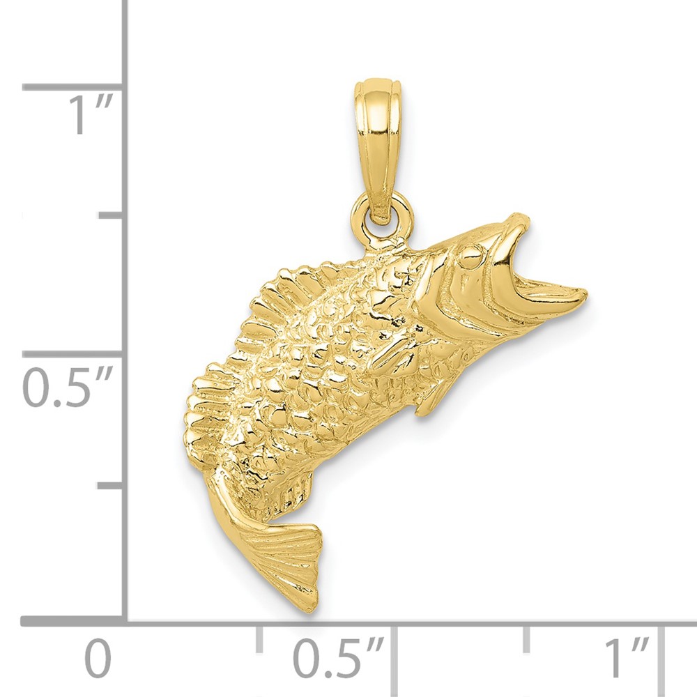 10K Gold Polished & Textured Bass Fish Pendant (10K5362)