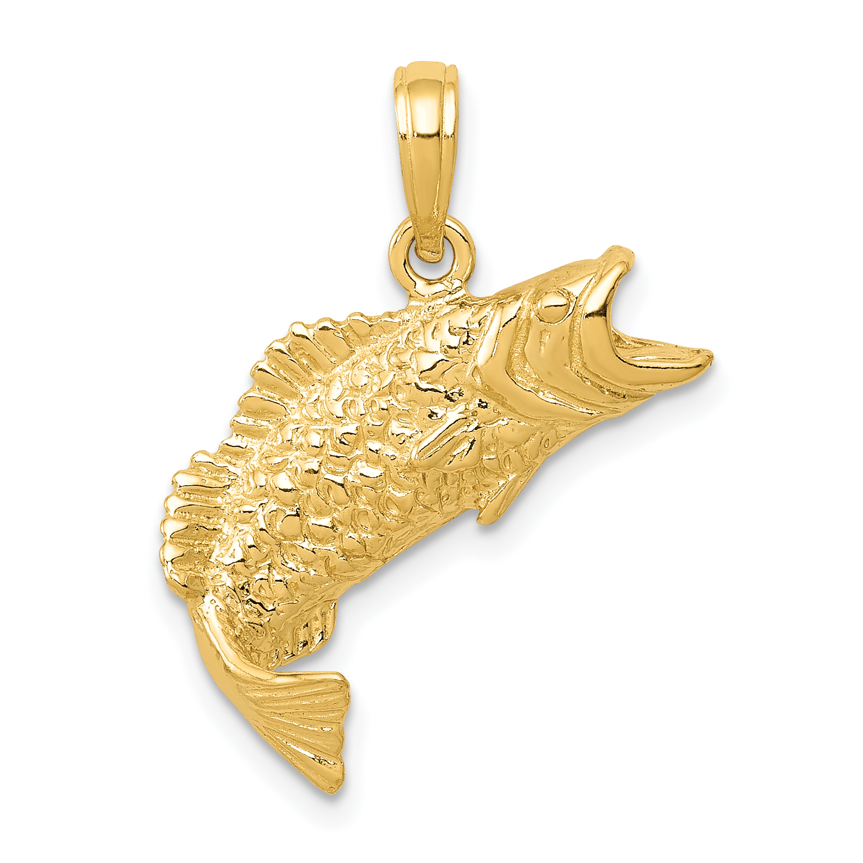 10K Gold Polished & Textured Bass Fish Pendant (10K5362)