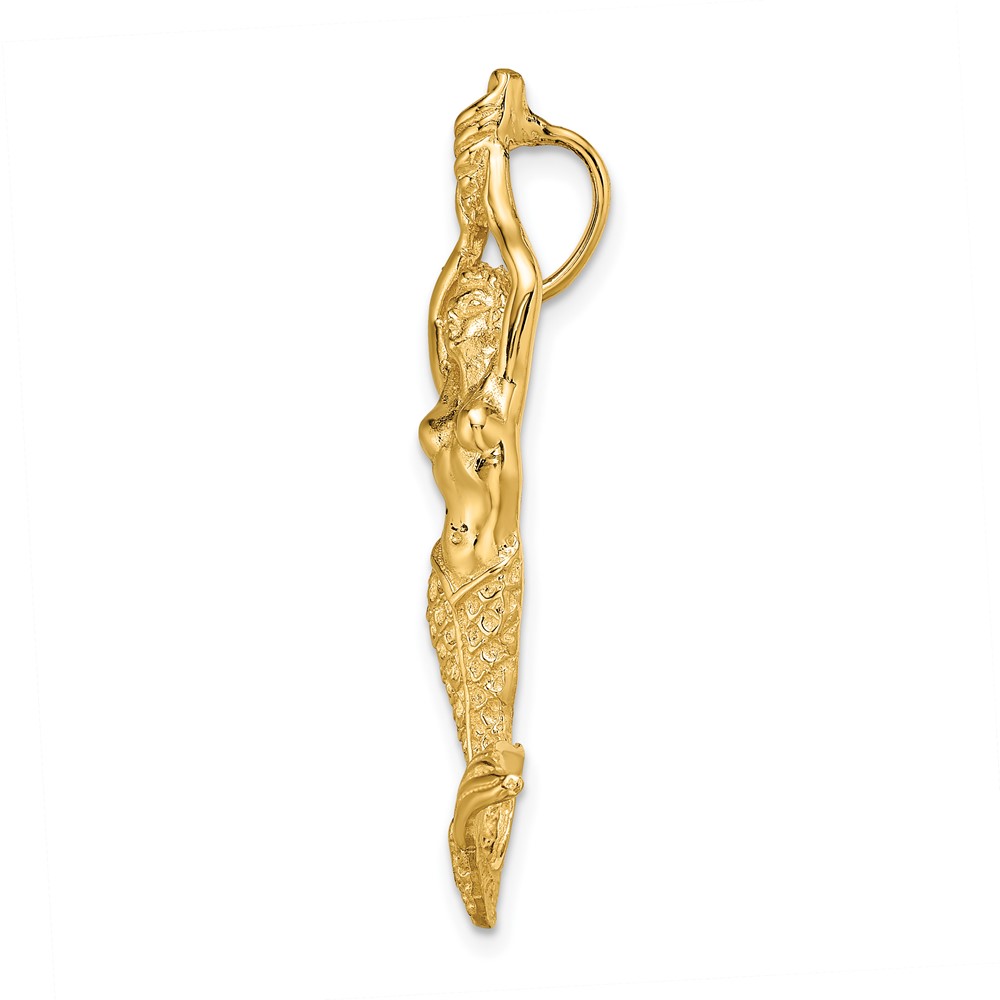 10K Gold Polished Textured Mermaid Chain Slide Pendant (10K5370)