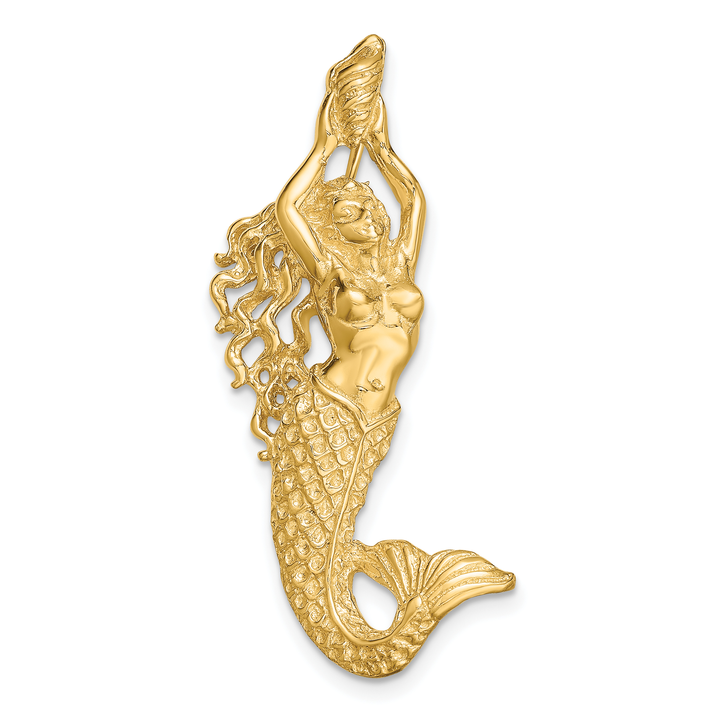 10K Gold Polished Textured Mermaid Chain Slide Pendant (10K5370)