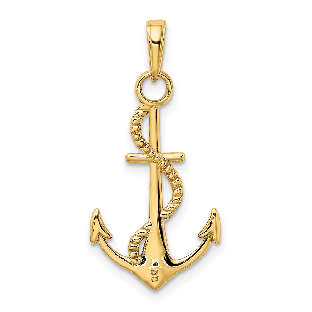 10K Gold Polished Anchor W/Rope Pendant (10K5395)