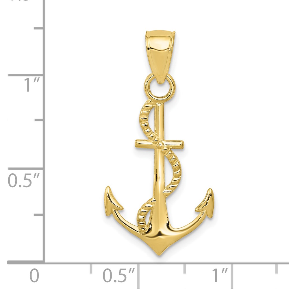10K Gold Polished Anchor W/Rope Pendant (10K5395)