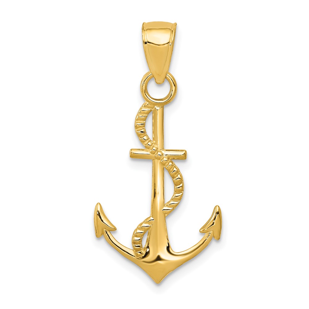 10K Gold Polished Anchor W/Rope Pendant (10K5395)