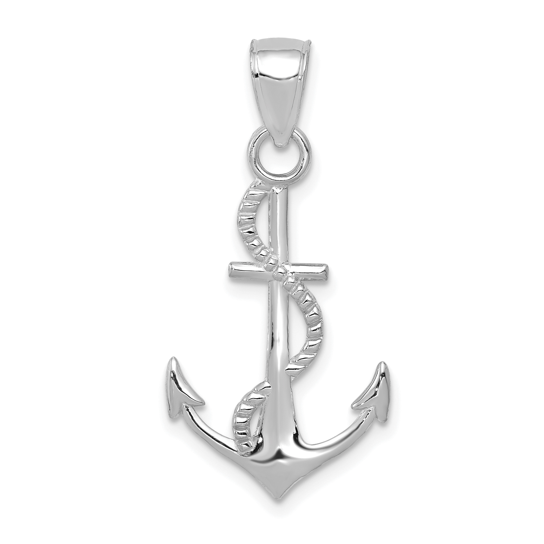 10K White Gold Gold Polished Anchor W/Rope Pendant (10K5395W)