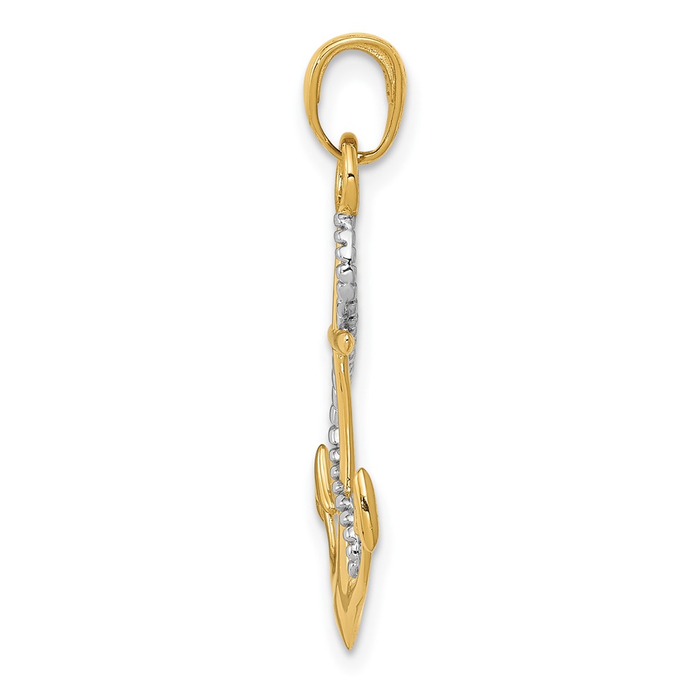 10K w/Rhodium Polished Anchor W/Rope Pendant (10K5396)