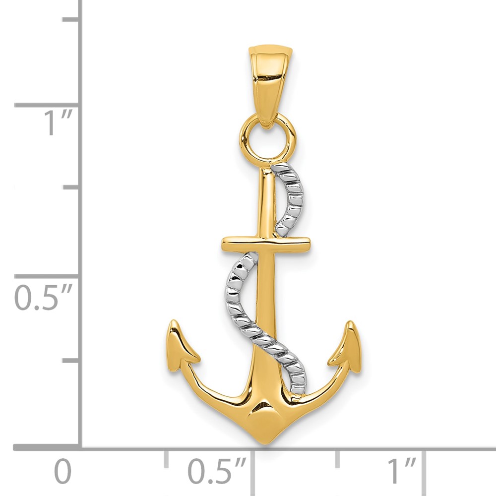 10K w/Rhodium Polished Anchor W/Rope Pendant (10K5396)