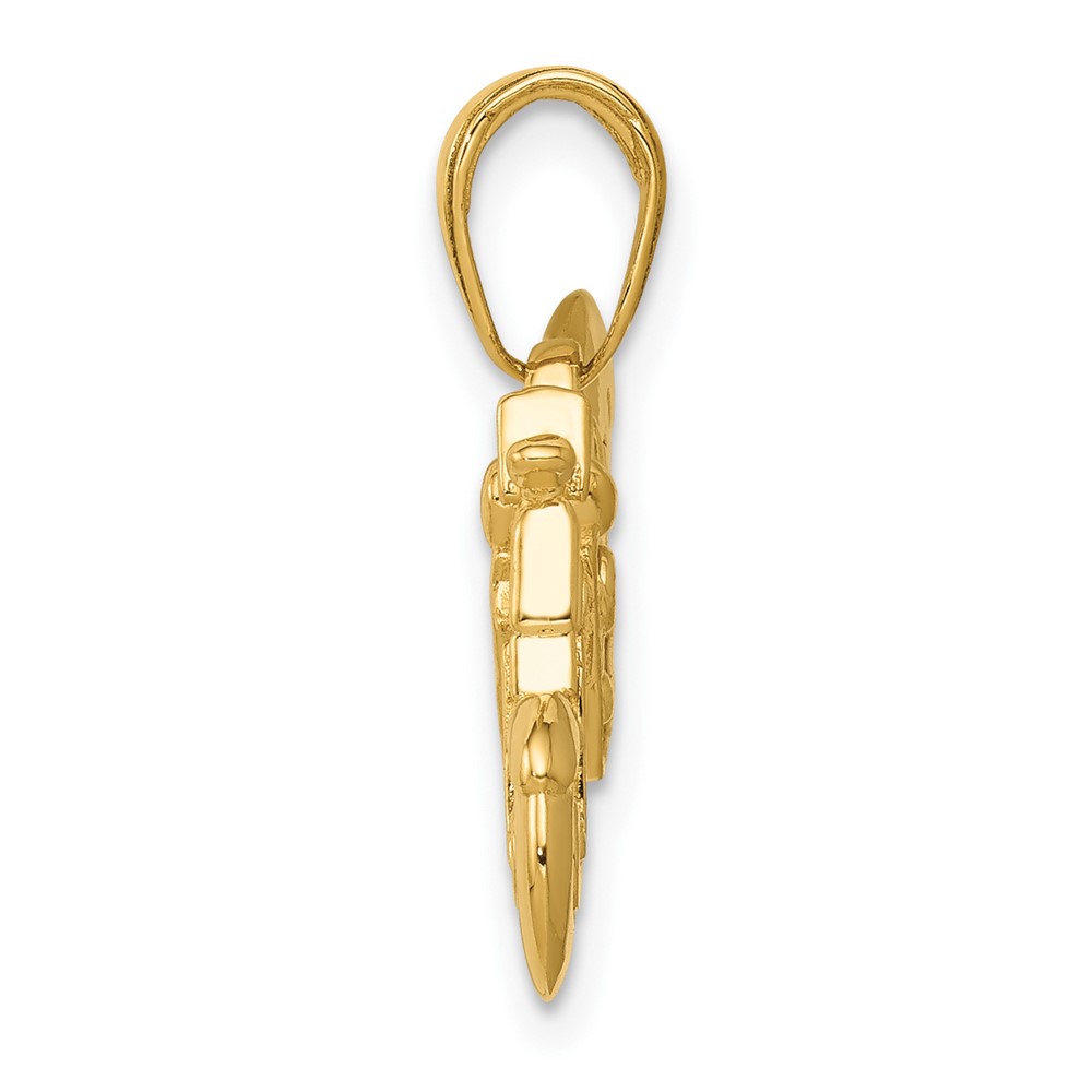 10K Gold Polished Textured 3-D Motorcycle Pendant (10K5411)
