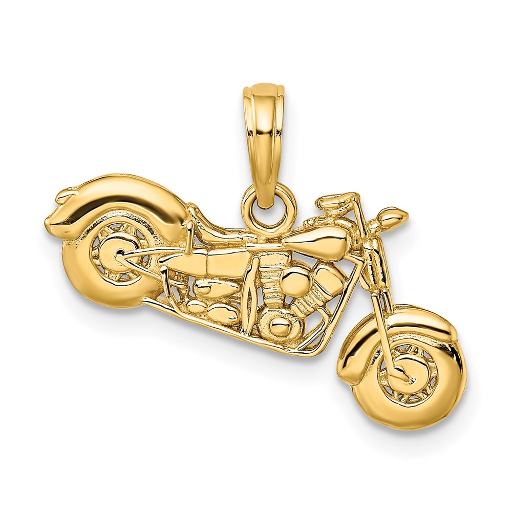 10K Gold Polished Textured 3-D Motorcycle Pendant (10K5411)