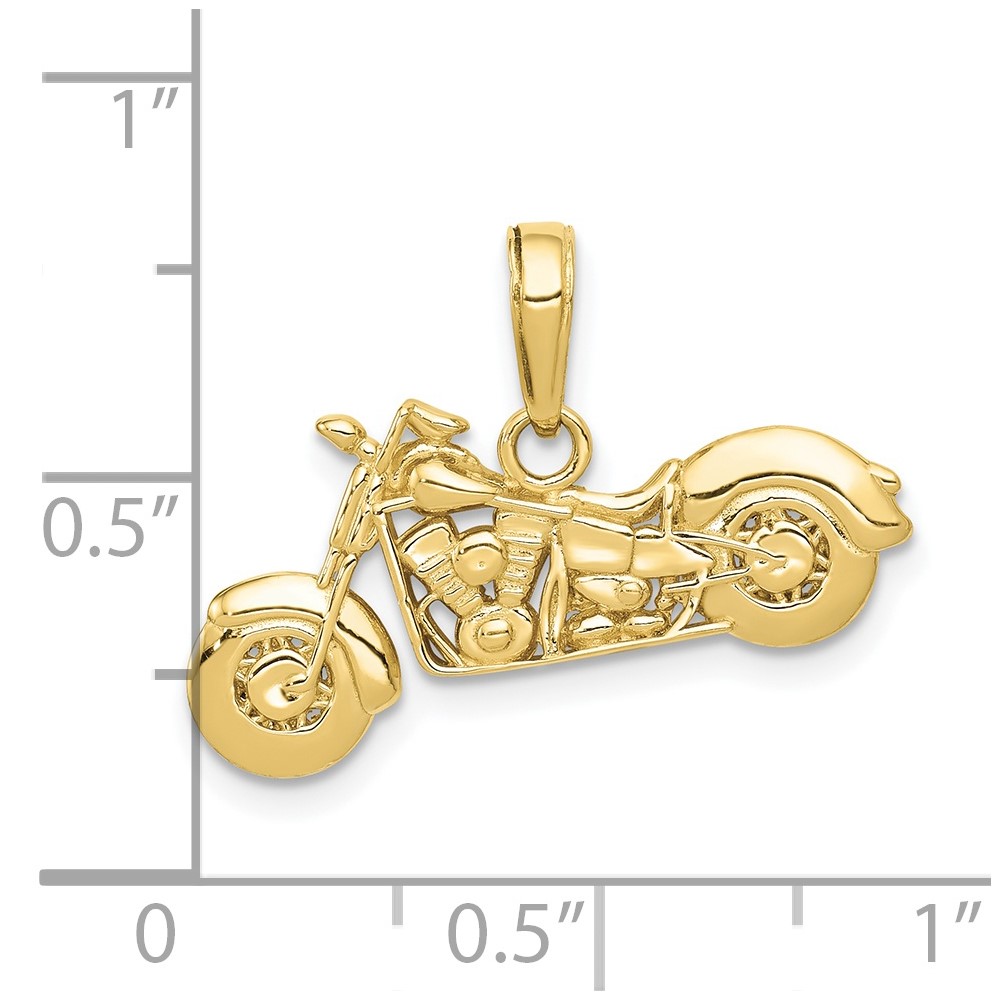 10K Gold Polished Textured 3-D Motorcycle Pendant (10K5411)