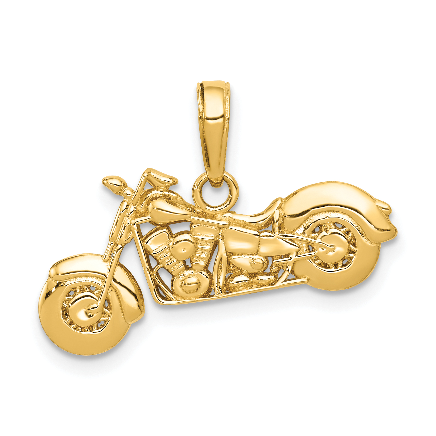10K Gold Polished Textured 3-D Motorcycle Pendant (10K5411)