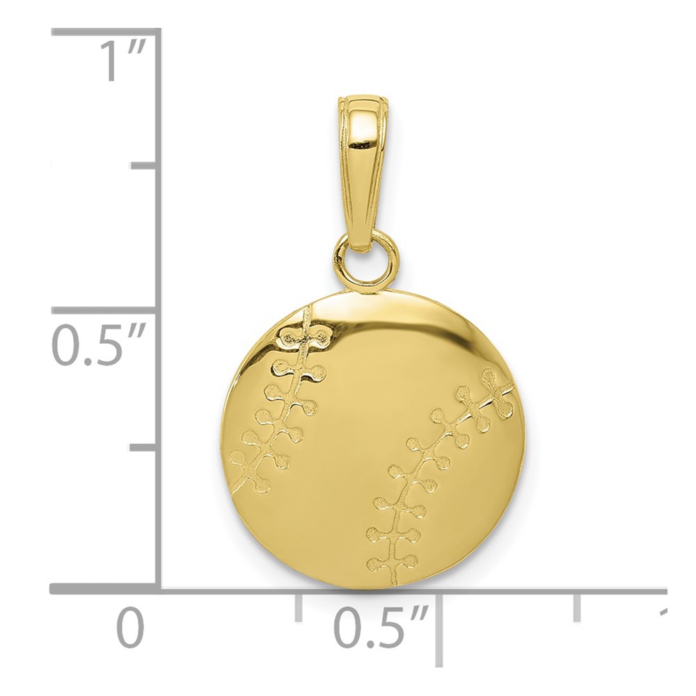 10K Gold Polished Baseball Closed Back Pendant (10K5432)