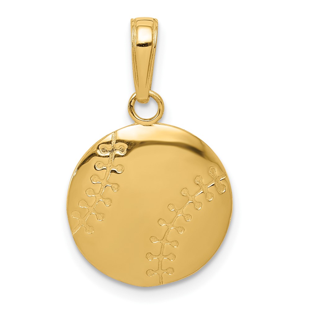 10K Gold Polished Baseball Closed Back Pendant (10K5432)