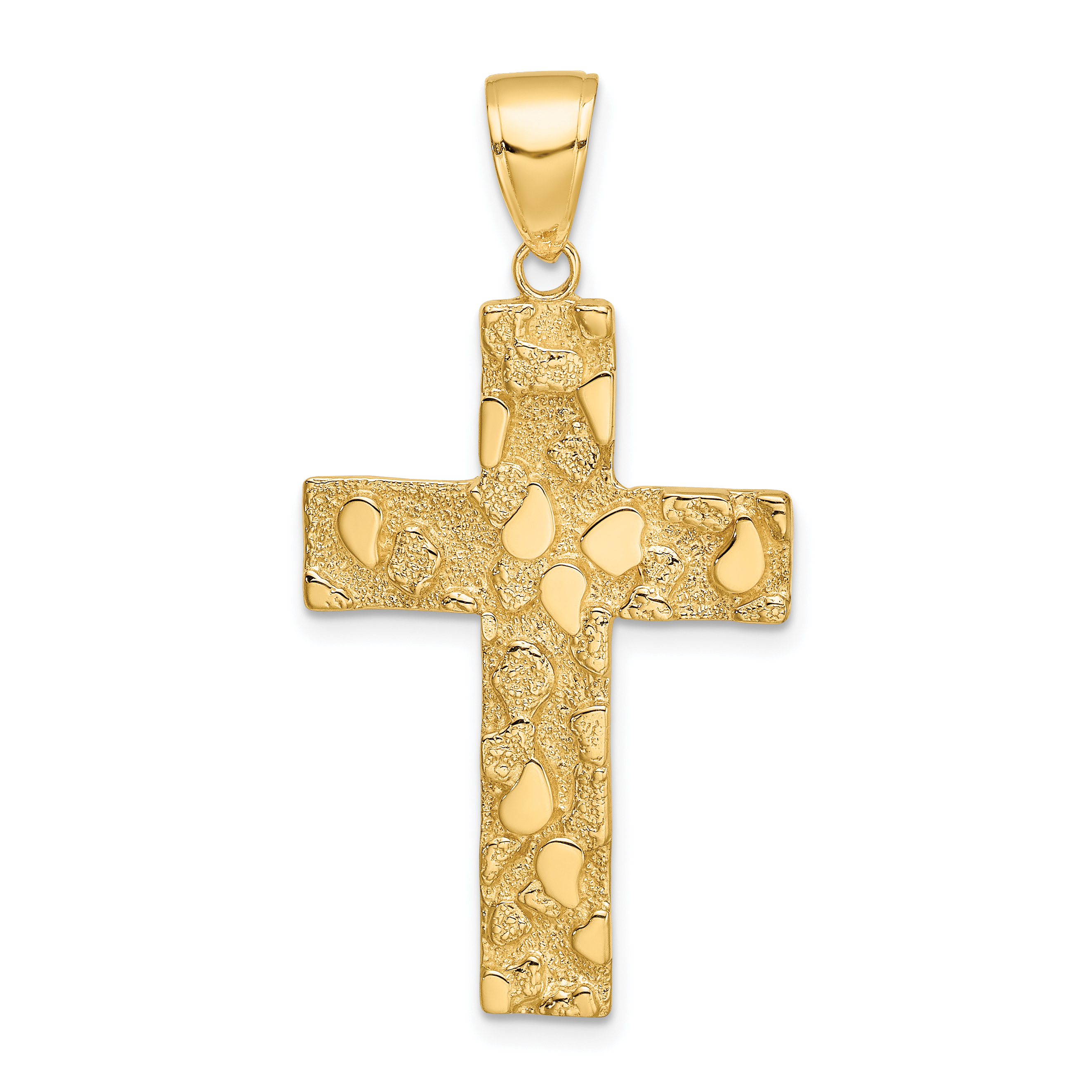 10K Gold Polished Textured Nugget Style Cross Pendant (10K5451)