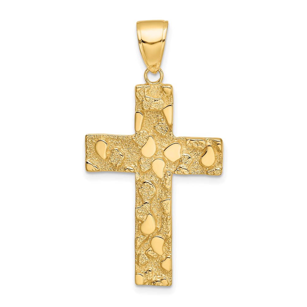 10K Gold Polished Textured Nugget Style Cross Pendant (10K5451)