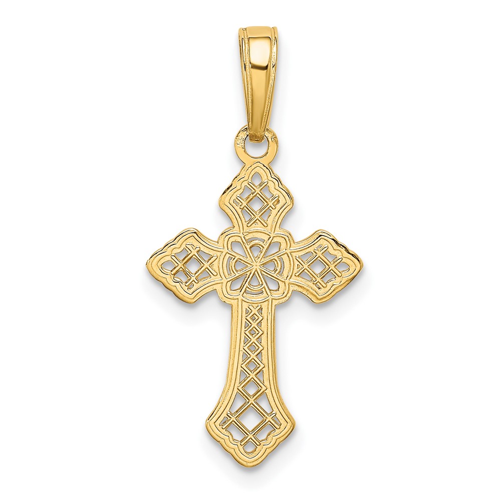 10K Gold Polished Cross W/Lace Center and Arrow Tips Pendant (10K5457)