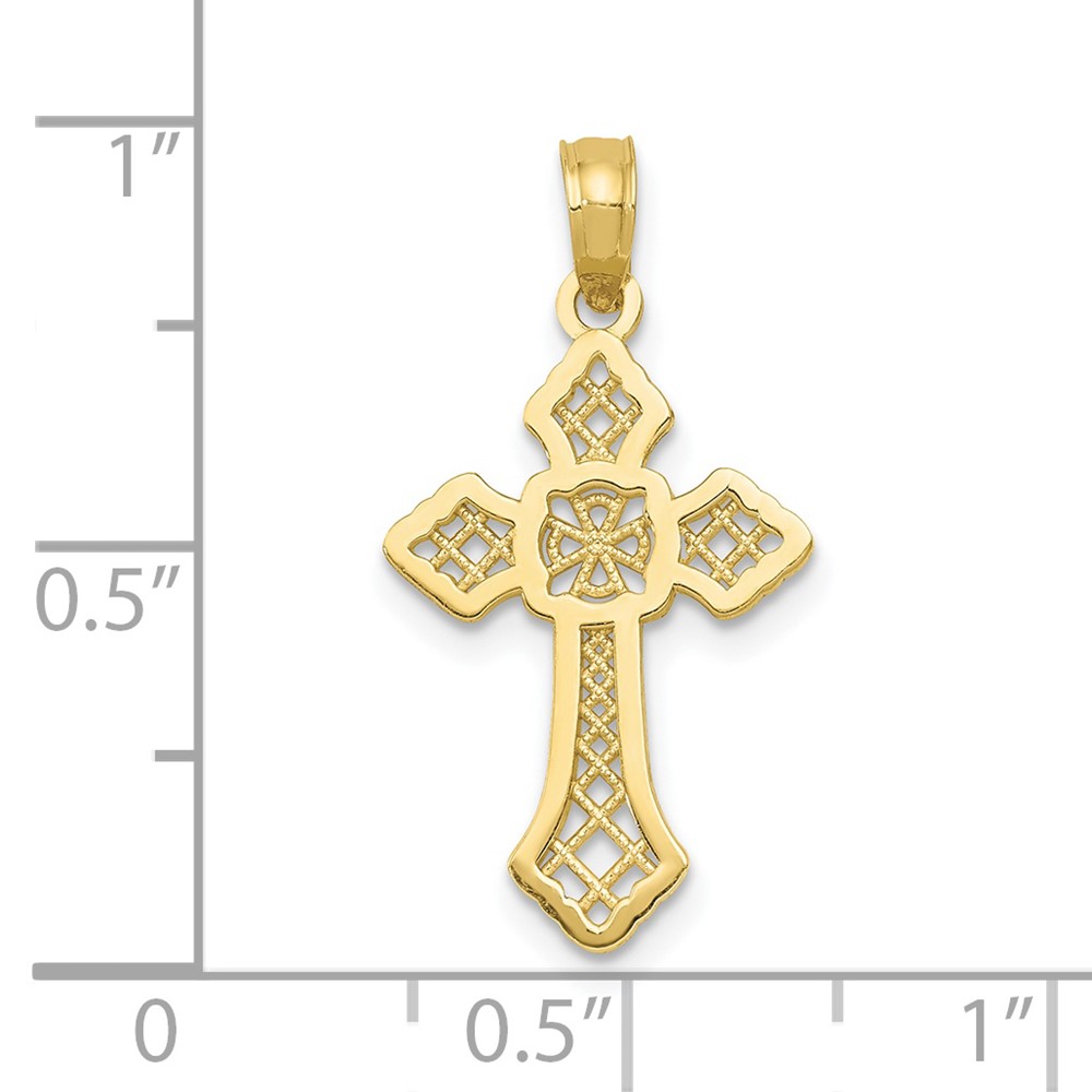 10K Gold Polished Cross W/Lace Center and Arrow Tips Pendant (10K5457)