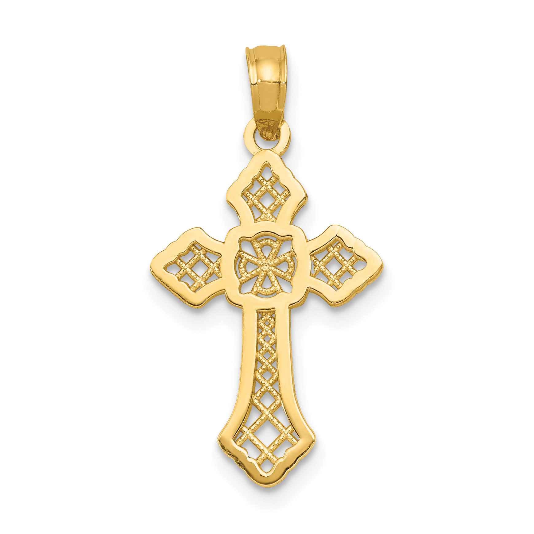 10K Gold Polished Cross W/Lace Center and Arrow Tips Pendant (10K5457)