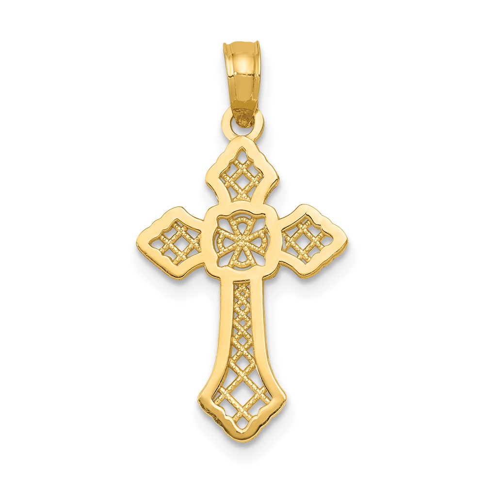 10K Gold Polished Cross W/Lace Center and Arrow Tips Pendant (10K5457)