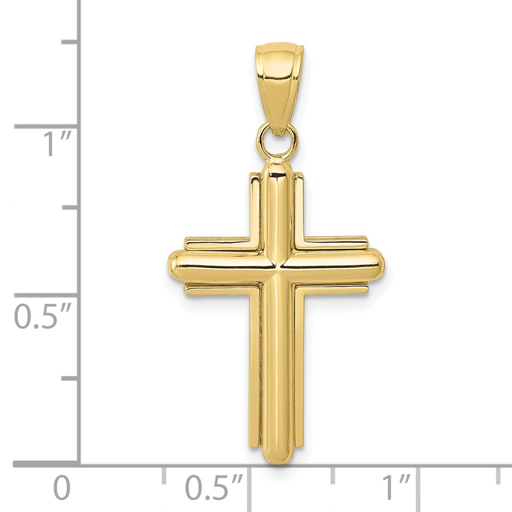 10K Gold Polished Beveled Stick Cross W/Frame Pendant (10K5499)