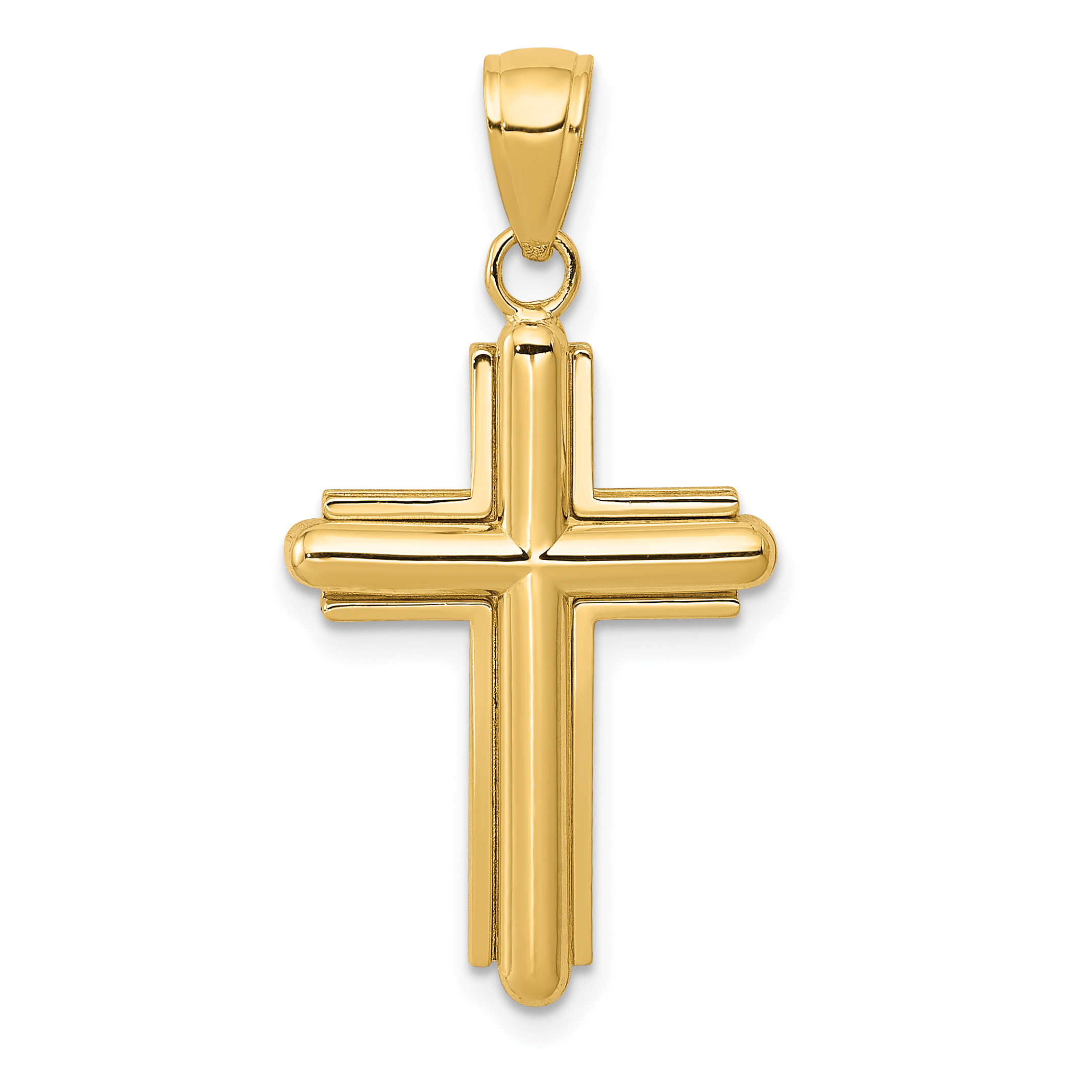 10K Gold Polished Beveled Stick Cross W/Frame Pendant (10K5499)