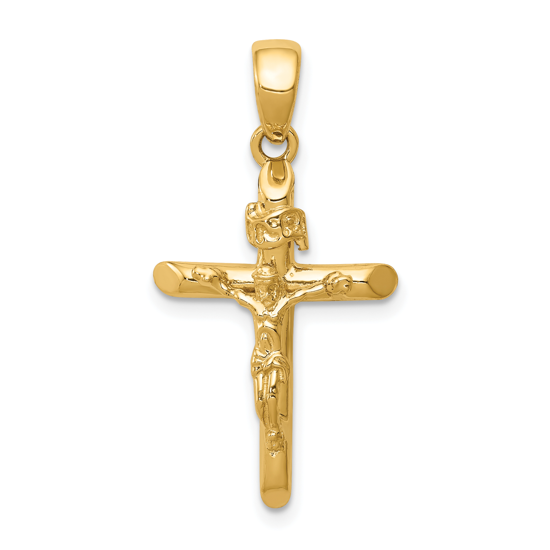 10K Gold Polished 2-D Crucifix with Jesus on Cross Pendant (10K5566)