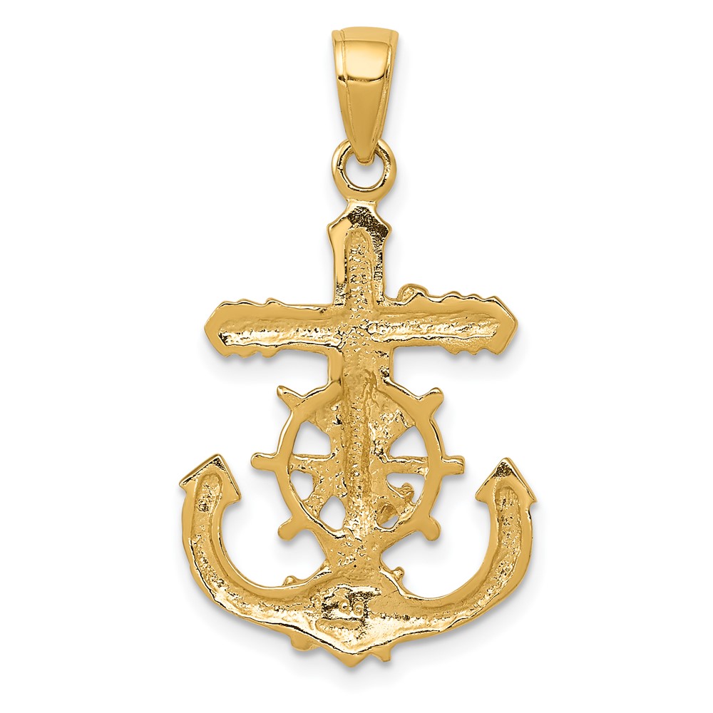 10K Polished & Textured 2-D Mariners Crucifix Rope/Wheel Pendant (10K5577)