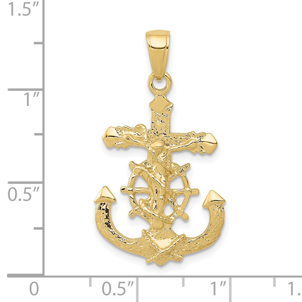 10K Polished & Textured 2-D Mariners Crucifix Rope/Wheel Pendant (10K5577)
